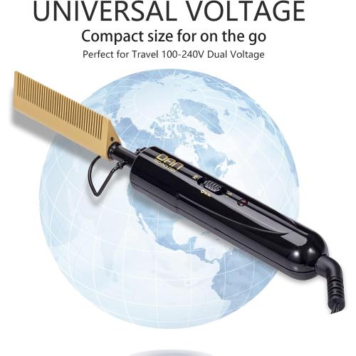 DAN Technology Small Ceramic Hot Comb for Lace Front Wigs - Dual Voltage, Fast Heating Straightener for Black Hair and Wigs