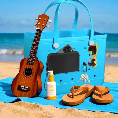 Silicone Phone Holder for Bogg Bag, Soft Silicone Insert Wallet Charm with 2 Pcs Key Holder for Bogg Bags Accessories, Attachment for Bogg Beach Bags Tote Bag Fits for iPhone Android Phones (Black)