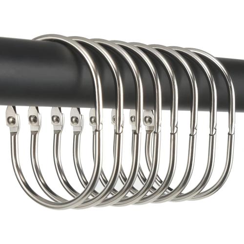 Goowin Shower Curtain Rings, 12 Pcs Shower Curtain Hooks, Oval Snap Shower Rings for Curtain, Metal Shower Curtain Rings Rust Proof, Glide Smoothly Shower Hooks for Shower Curtain Rod (Nickel)