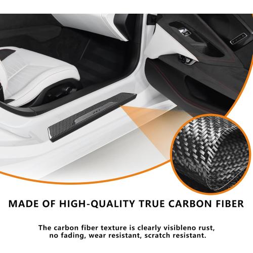 Real Carbon Fiber Inner Door Sill Protector Compatible with Corvette C8 2020-2025, Door Sill Plates Interior Decor Sticker Accessories