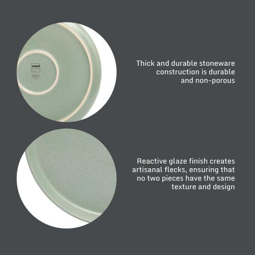 (SET INCOMPLETE) (12) Gibson Elite Pasco 16 Piece (Service for 4) Plates and Bowls Double Bowl Reactive Glaze Dishes Stoneware Ceramic Dinnerware Set - Green
