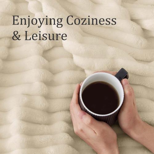 BEDELITE Queen Size Blanket for Bed, 300GSM Soft & Warm Fleece Beige Blanket, Decorative and Giftable Striped Blankets for Women, Men, 84x90