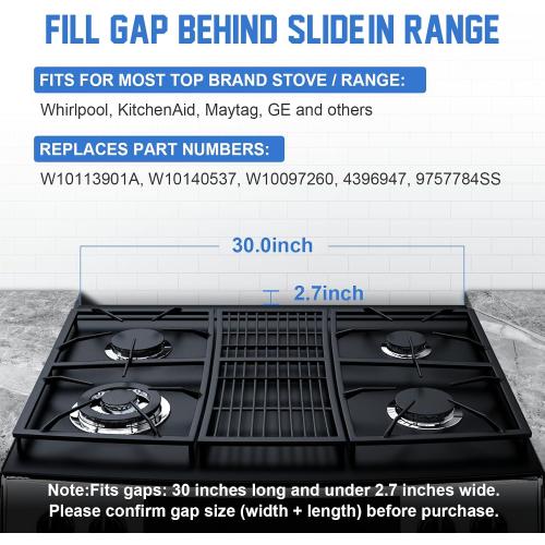 Slide-in Range Rear Filler Kit W10113901A, Stove Gap Universal Triangular Filler Strip, Cooktop Trim Kit Between Stove and Backsplash for Whirlpool & Most Brand, Durable Aluminum, Black