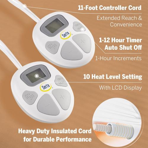 Serta Electric Blanket, Soft, Ribbed, Plush Heating Blanket King for Office, Couch, 1-12 hr Auto Shut Off Timer, 10 Lv Heating, ETL Certified, King 100x90 Chestnut Brown