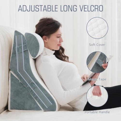 White Wedge Pillow Headboard Orthopedic Bed Wedge Pillows Set Adjustable Memory Foam for Acid Reflux Relief Ergonomic Incline Reading Pillow for Back Pain