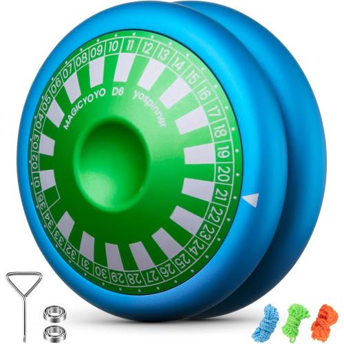 MAGICYOYO D6 Multifunctional Yoyo for Kids, Professional Finger Spin Yoyo with Responsive & Unresponsive Functions, Metal 2A Trick Yo-yo, Kids & Adults Friendly Gift Toy (Blue with Green Cap)