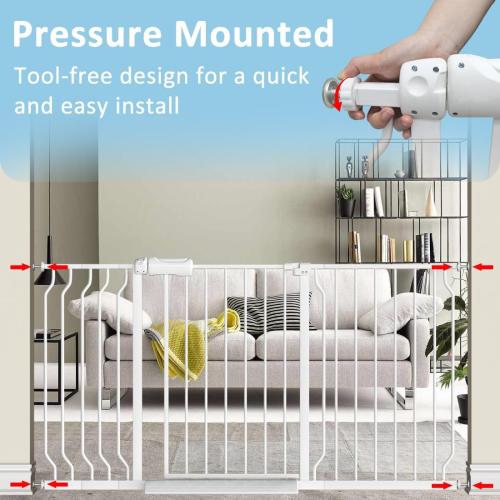 TSAYAWA Baby Gate Extra Wide Fits 29-57.5 inch Wide Opening - Dog Pet Gates for Doorways Stairs No Drilling Pressure Mounted - Large Child Safety Gate Indoor Outdoor White