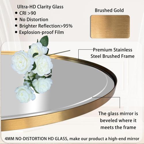 POZINO Brushed Gold Mirror, 20x30 Brass Beveled Mirrors for Bathroom, Rounded Rectangle Mirror, Modern Vanity Wall Mirrors in Premium Stainless Steel Frame Hangs Horizontal Or Vertical