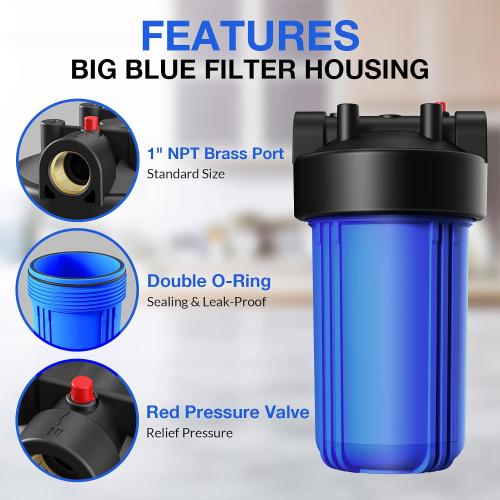 SimPure DB10P 10 *4.5 Whole House Sediment Water Filter Housing | Universal Sediment & Carbon Filter Housing | 1 NPT Port with Pressure Release Button | Well and City Water Pre-Filter