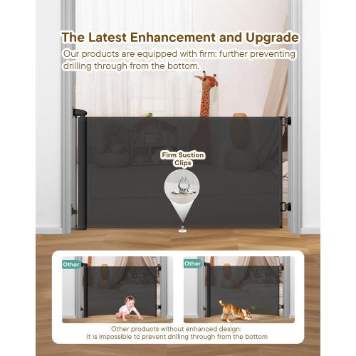 Retractable Baby Gate - 55 Wide Mesh Pet Gate with Anti-Crawling Hook, Safety Lock, One-Hand Operation, 34 Tall Baby Gate for Stairs, Doorways, Hallways, Garage, Indoor Outdoor, Black