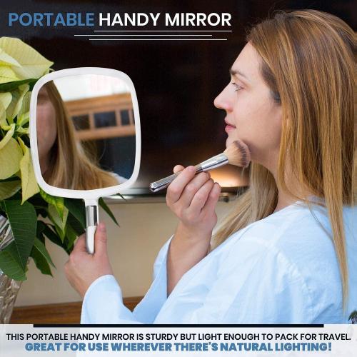 MIRRORVANA® Large Hand Held Mirror with Comfy Handle for Women and Men - Personal Barber Haircut Mirror to See Back of Head - Espejo de Mano - 9 x 13 (White)