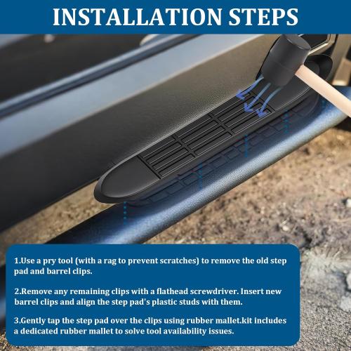 Replacement Step Pad for 3 Round Nerf Bars Set of 4 Pack, 21 Long x 3 Wide, Durable Non-Slip Running Boards Replacement Pads with Rubber Mallet and 24 Pins