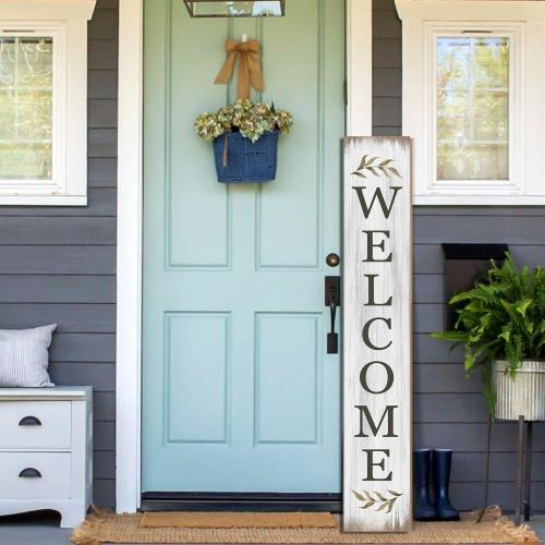 Summer Welcome Sign for Porch 47 Retro White Wooden Door Sign for Outdoor Decoration Rustic Cabin Large Porch Signs For Patio Farmhouse Vertical Signs for Seasons Standing Yard Signs for Garden