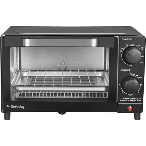 Mainstay Toaster Oven Combo Kitchen Appliances, Fits 9” Pizza, 4 Slice Capacity, Powerful Circulation, Auto Shutoff, Includes Baking Rack Pan Quartz, up to 60 Min, Easy Clean (Black) NEEDS CLEANING