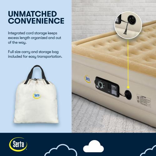 Serta Raised Air Mattress with Never Flat Pump | Luxury Inflatable Mattress with Built in Air Pump to Ensure a Good Night’s Rest | Heavy Duty Blow Up Mattress with Self Inflating Pump