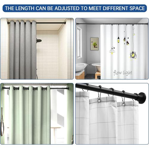 BRIOFOX Industrial Shower Curtain Rod - Never Rust Non-Slip 43-72 Inch Stainless Steel, Matte Black