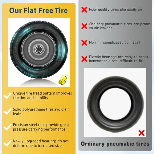 11x6.00-5 Flat Free Tire,2 Pack Tires for Zero Turn Mower With 3/4 & 5/8 & 1/2 Bearing,6-8 Centered Hub,11x6.00-5 Lawn Mower Tires with Bearing,Load 400lbs