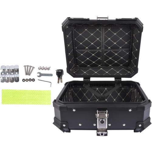 25L Motorcycle Top Case Aluminum Motorcycle Trunk Tour Tail Box with Security Lock for Storage of Luggage Waterproof Motorbike Top Case, black
