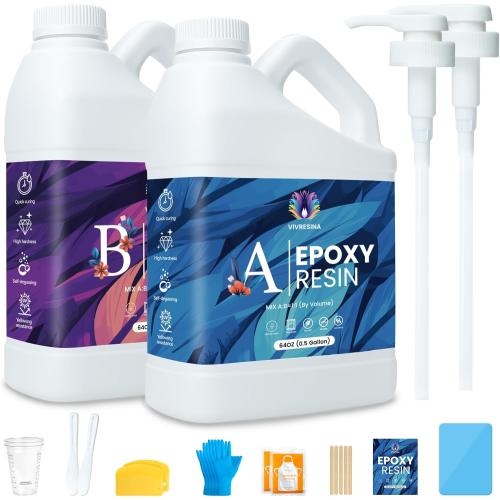 Epoxy Resin 1 Gallon Kit with Pump High Glossy Food Safe Crystal Clear Bubble Free No Yellowing Easy Mix 1:1 for Craft DIY Jewelry Art Casting - missing some accessories