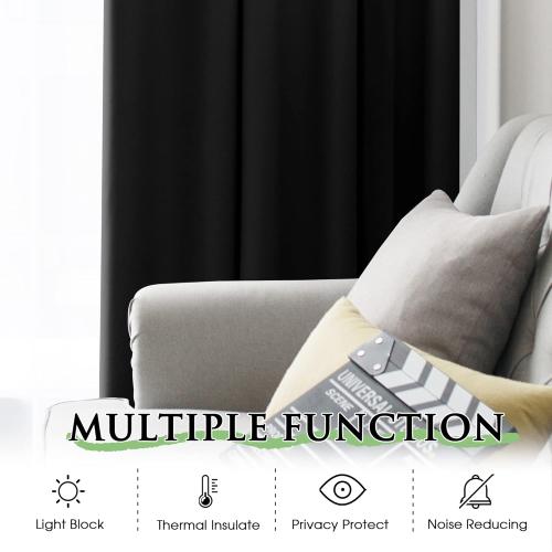 KGORGE 100% Blackout Curtains Liners - Sunlight Block Insulated Window Drapery Liner Thermal Insulation Drapes, Lining Easy Installation, Bonus Hooks Included (2 Pieces, 45 Wide by 77 Long, Black)