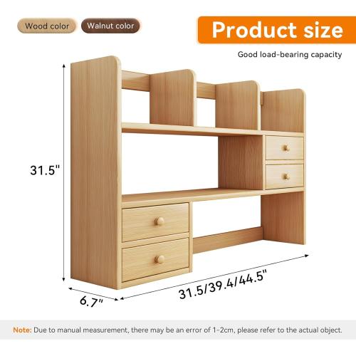Desk Hutch, Wood Desktop Shelf Organizer with Cubby & Drawer for College Dorm Room, Office Desk Top Bookshelf for Storage