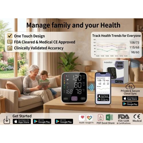 Upper Arm Blood Pressure Monitor for Home Use 17 Large & 21 XL Extra Large Cuff Big arm, Free APP Bluetooth Sync Apple Health Track Google Fit, Large Display Smart BP Machine for Seniors
