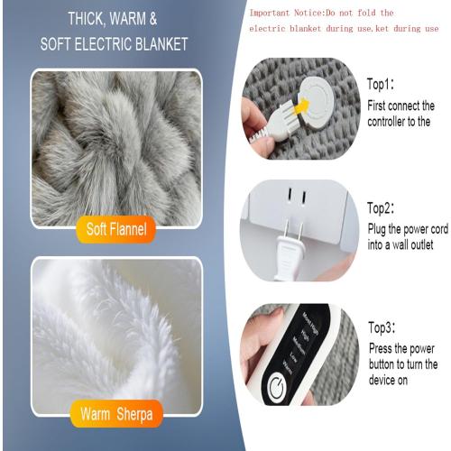 Heated Blanket Electric Blanket,Cozy Faux Rabbit Fur & Soft Flannel Warm Heater Throw Blanket with 5 Fast Heating Levels &10Hours Auto-Off Over-Heat Protection，50 x 60 (Grey)