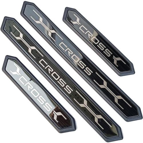Stainless Car Door Sill Protector Kick Plate Entry Guard Kit for Toyota Corolla Cross 2025 Accessory (Black Cross Text)