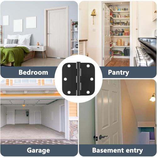 bulk black door hinges Matte Black Door Hinges 3.5 Inch with 5/8 Radius Corner, Flat Iron Residential Door Hardware Black Hinges for Doors, Interior Door Hinges for Bedroom, Bathroom, and More