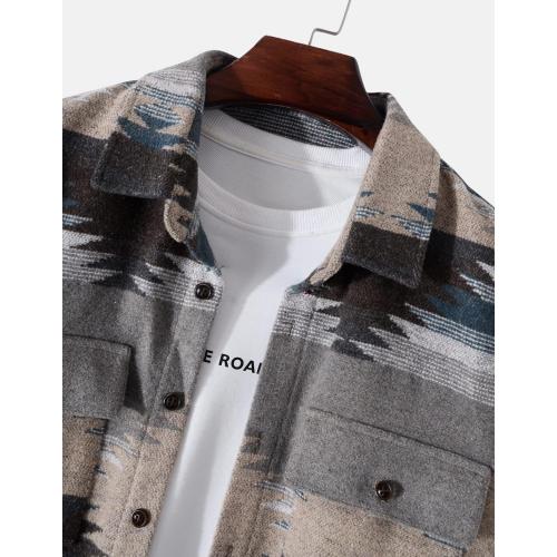 VIEWON Men's Casual Print Button Down Long Sleeve Lightweight Lapel Western Shacket Jacket Coat Large