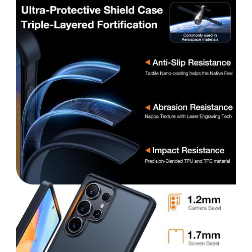 TORRAS Shockproof for Samsung Galaxy S25 Ultra Case, 12FT Military-Grade Protection, Slim Case for Samsung S25 Ultra Case, Matte Translucent Black, Thin, 6.9'' Guardian Series