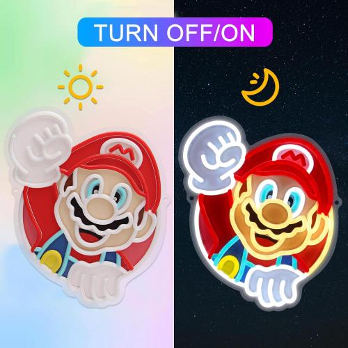 Mario Neon Sign 14in Mario Neon Light USB Powered Led Light Sign with Brightness Settings for Game Room Bedroom Fans Club Wall Art Decor Kids
