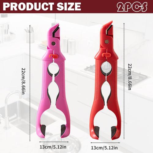2 Pcs 3-In-1 Hot Plate Gripper,Anti Scald Plate Gripper,Hot Tongs,Anti Scald Bowl Holder Clip For Bowls & Dish, Non-Slip Jar Opener Clip For Kitchen, Air Fryer, Microwave(red white)
