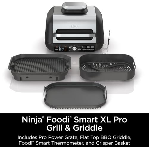 Black 12 Ninja IG651 Foodi Smart XL Pro 7-in-1 Indoor Grill/Griddle Combo, use Opened or Closed, Air Fry, Dehydrate & More, Pro Power Grate, Flat Top, Crisper, Smart Thermometer