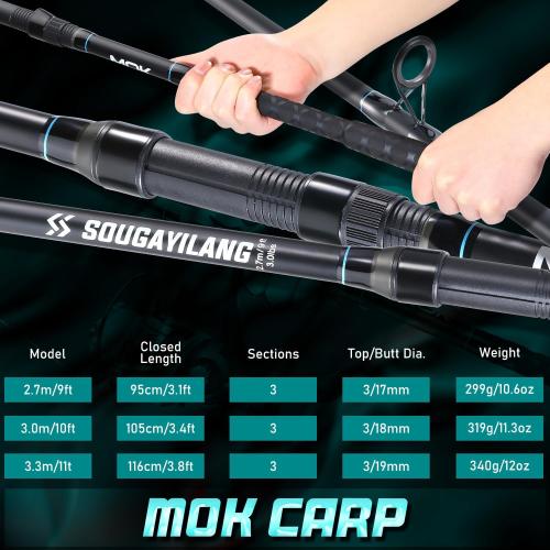 Sougayilang Spinning Fishing Rod, 3-Piece, Carbon Catfish Rod with EVA Comfortable Handle for Catfish and Carp Fishing, Medium/Heavy Power, 9'0/10'0/11'0 (11'0)
