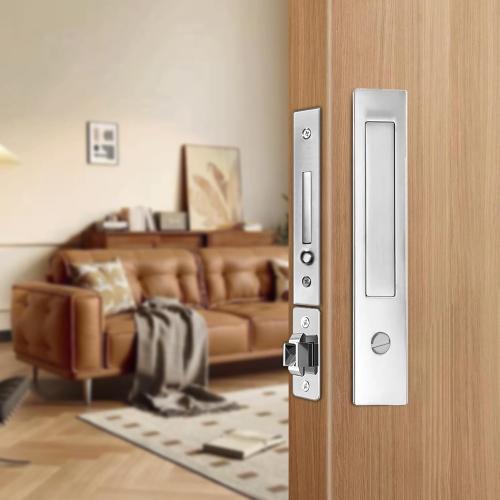 Pocket Door Locks,Pocket Door Privacy Lock,Pocket Door Handles with Lock,Pocket Door Hardware with Edge pulls for Sliding,Folding Doors(Silver,Privacy Type)
