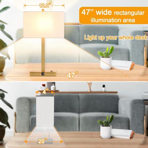 21 Touch Bedside lamps with 2 USB & AC Outlets, 3-Way Dimmable Bedside Table Lamps Set of 2 for Bedroom Living Room Office Reading, White Shade Lamps for Night Stands, 2700K LED Bulbs Included