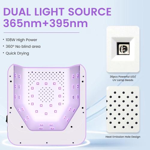 UV Nail Lamp 108W, UV Light for Gel Nail Polish, Cordless LED Nail Lamp with 36 Beads & Touch Display, Nail Light with 4 Timer Mode & Auto Sensor, Fast Curing Nail Dryer for Salon & Home, Purple