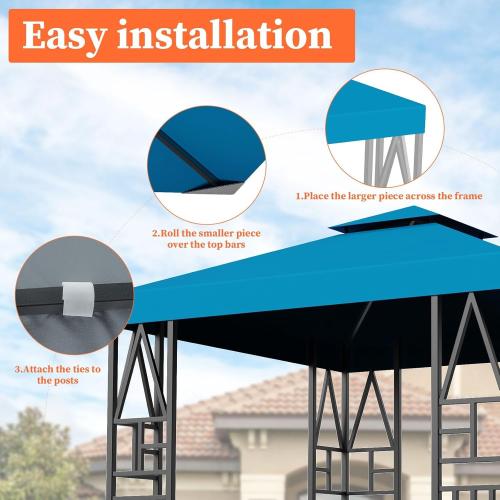Gazebo Canopy Replacement 10x10ft Outdoor Shelter for Smaller Top Double Tiered Canopy Cover (Blue)