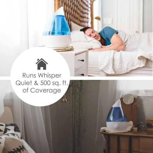 Crane Ultrasonic Cool Mist Teardrop Humidifier for Baby Nursery, Bedroom, Office, Large Room, Adjustable Humidity, Auto Shut-Off, Easy Clean Blue & White 1 Gallon