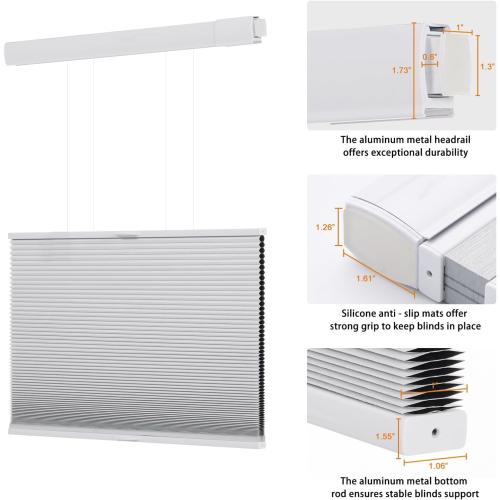 Persilux No Tools No Drill Blackout Cellular Shades for Windows Cordless Top Down Bottom Up Honeycomb Blinds,Easy to Install Cellular Blinds for Indoor Windows, White, 38.5 W x 64 H