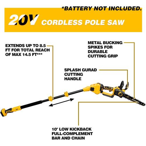 2-IN-1 Cordless 10-Inch Pole Saw And Chainsaw Compatible with Dewalt 20V MAX* Battery, Total Reach of Max 15ft, Auto Oiling, Electric Pole Saw for Tree Trimming Pruning (Battery NOT Included)