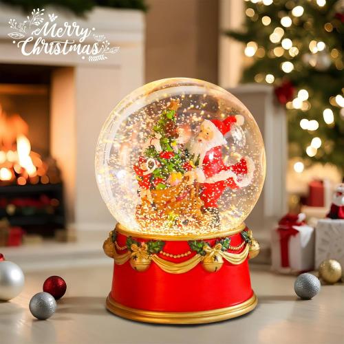 Christmas Snow Globes Musical Snow Globe with Santa Clause Bags Tree Bears 8 Songs Color Changing Battery Operated Snowglobe for Christmas Home Party Decor