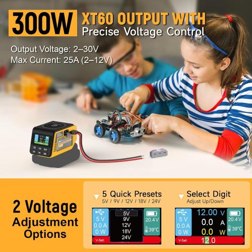 Kzreect 300W Adjustable 2-30V Voltage Regulator Compatible with Dewalt 20V