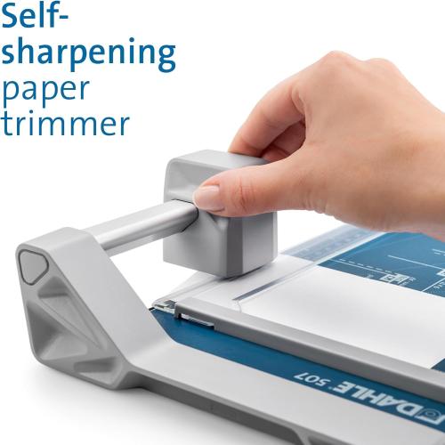 Dahle 507 Personal Rotary Trimmer, 12 Cut Length, 7 Sheet Capacity, Self-Sharpening, Automatic Clamp, German Engineered Paper Cutter