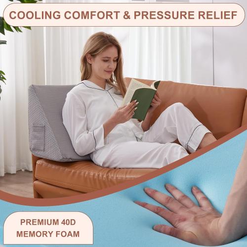 Bedluxe Knee Wedge Pillow, Memory Foam Leg Pillow Knee Pillow for Back Sleeping, Wedge Pillows for Legs Post Surgery, Triangle Pillow for Knee Support, Leg Elevation, Knees Hip Back Pain Relief, Grey