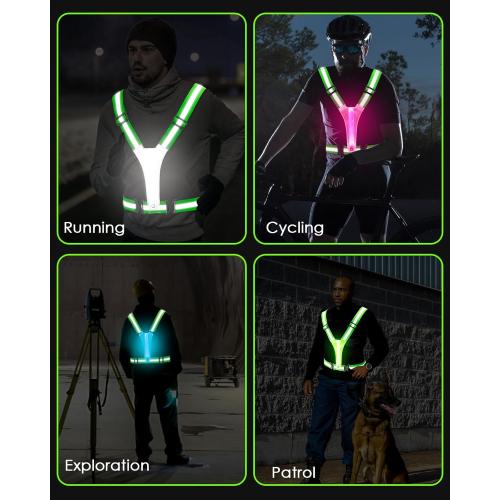 Zacro LED Reflective Vest Running Gear, 5 Lights Colors High Visibility Reflective Running Gear Rechargeable Light Up Running Vest for Walking Running Cycling, Adjustable for Men Women Kids