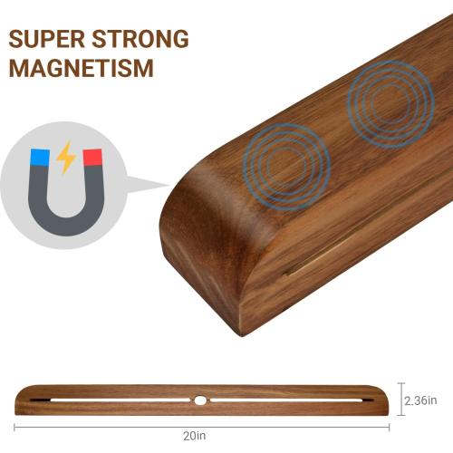 20 Inch Magnetic Knife Rack/Bar with Two Rows of Storage,Powerful Acacia Wood Magnetic Knife Holder for Wall,Hold 25 Knives，for Kitchen Utensil Organizer