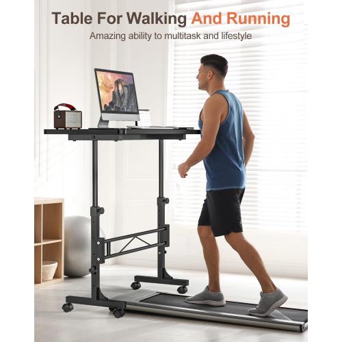Small Standing Desk Adjustable Height, Mobile Stand Up Desk with Wheels, 32 Inch Portable Rolling Desks for Walking Pad Treadmill Black