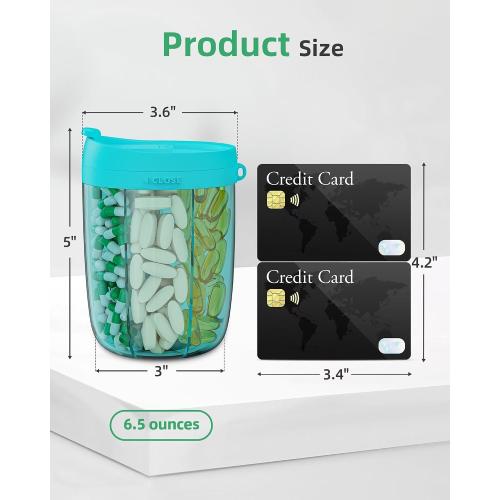 PULIV Large Pill Bottle Organizer, Supplement Organizer for Holding 6 Various Vitamins, Pill Box Case with Anti-Mixing & Wide Opening Design, Easy to Retrieve Meds and 20 Pcs Stick-on Labels, Blue